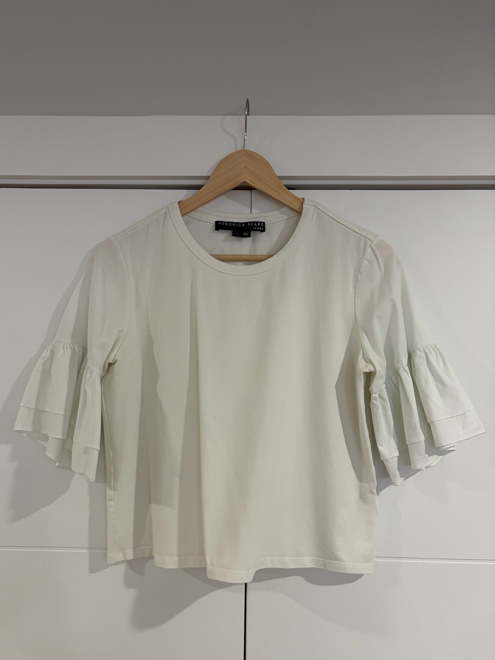 Veronica Beard Jean Ruffle short Sleeve  white Women's t-shirt Top, size S.